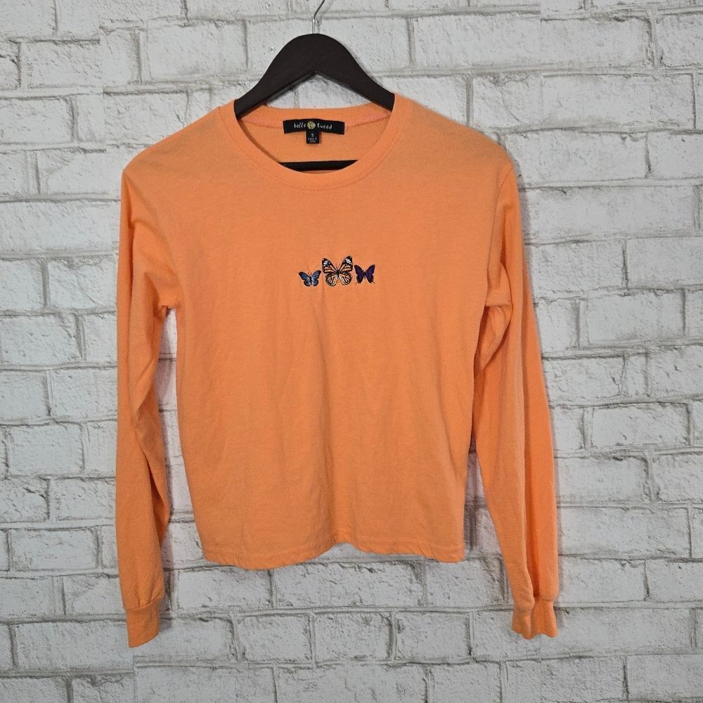 Cute butterfly orange long sleeve tee